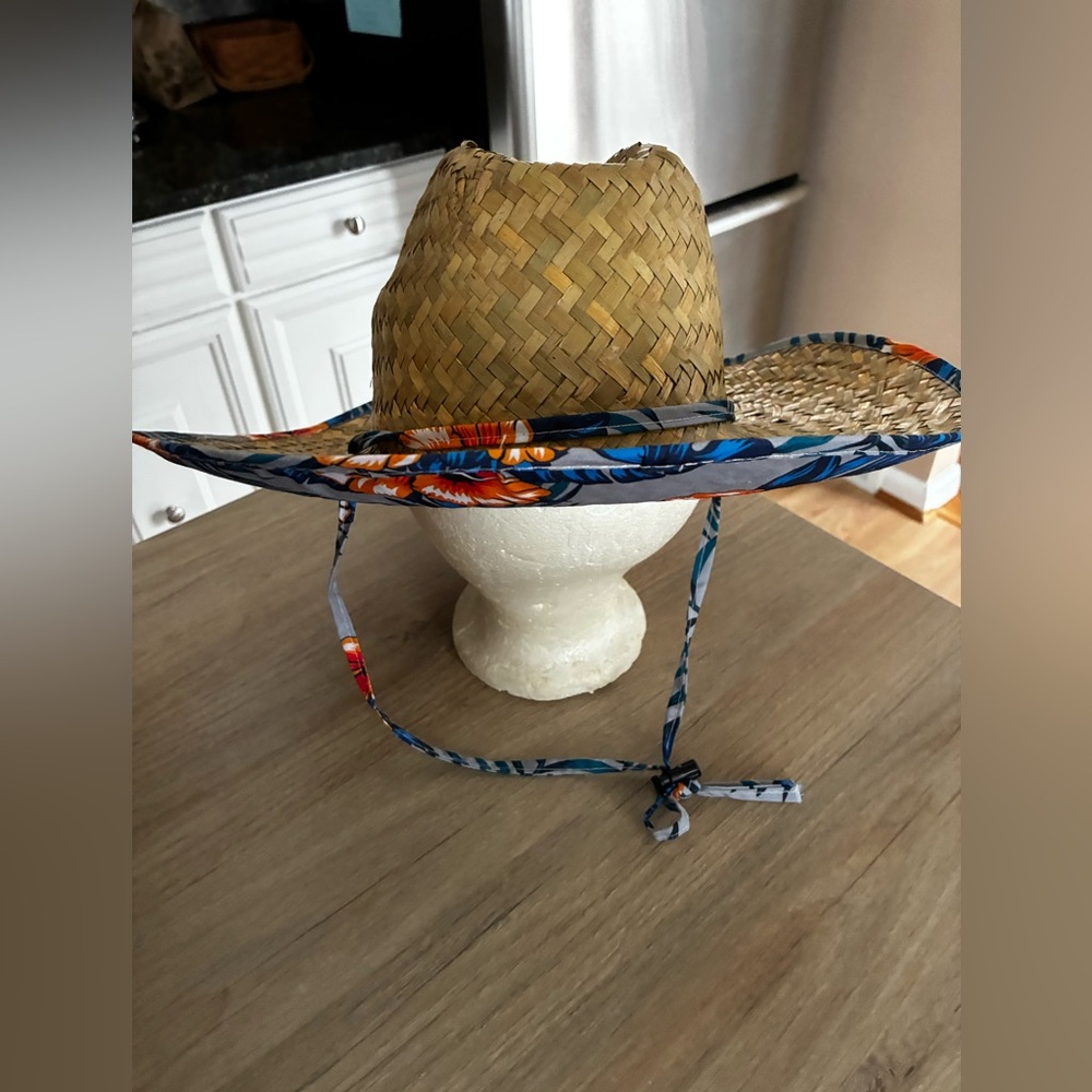 Gold Coast Sunwear Straw Hat with Floral Trim one size